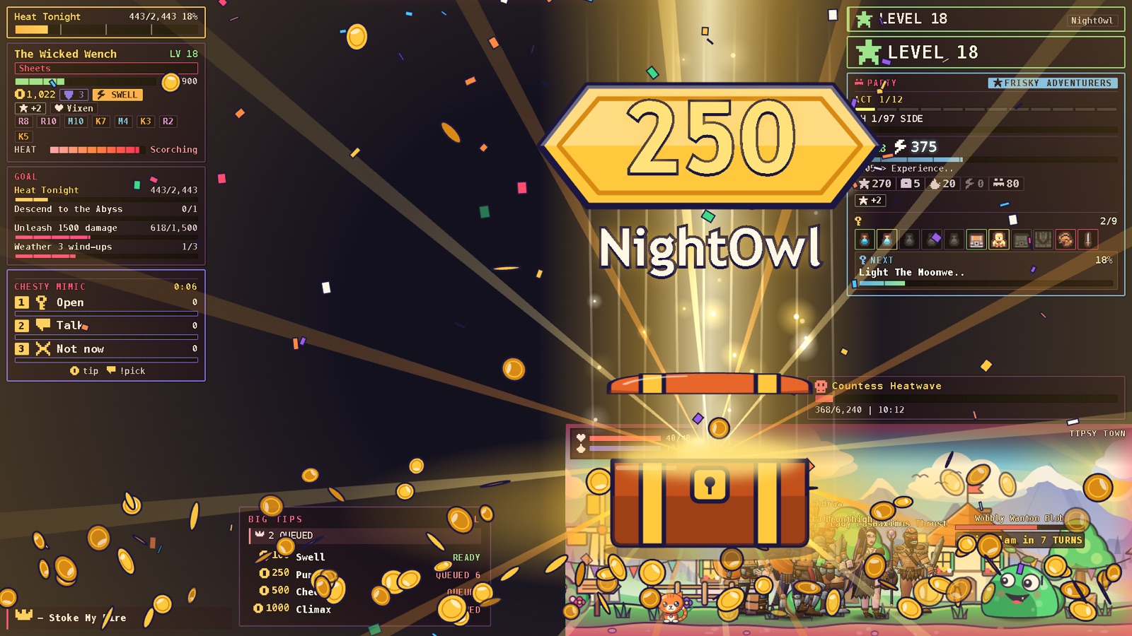 A 250 token tip bursts a loot chest in a shower of gold coins